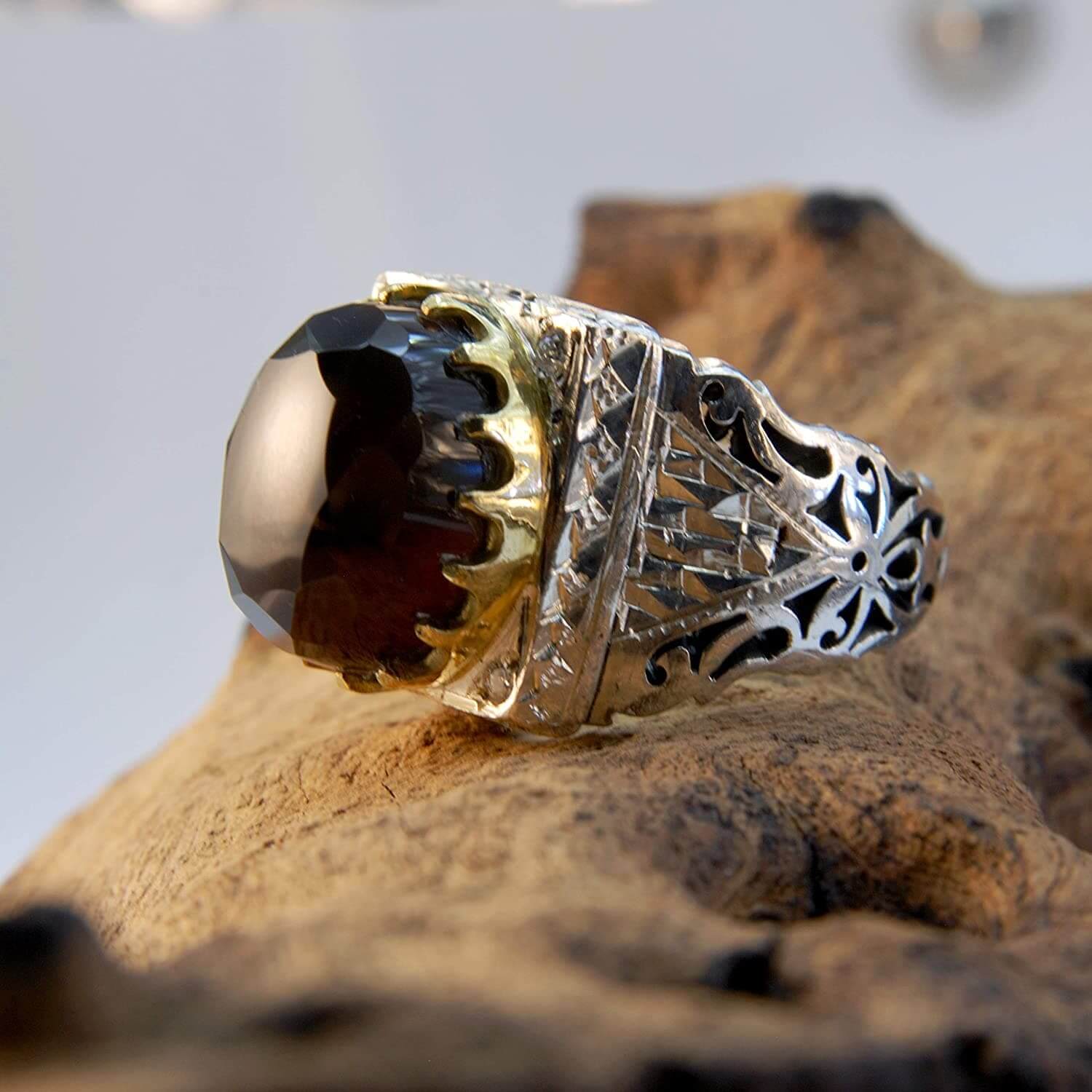 Craft Collection Black Aqeeq Handicraft Silver Ring