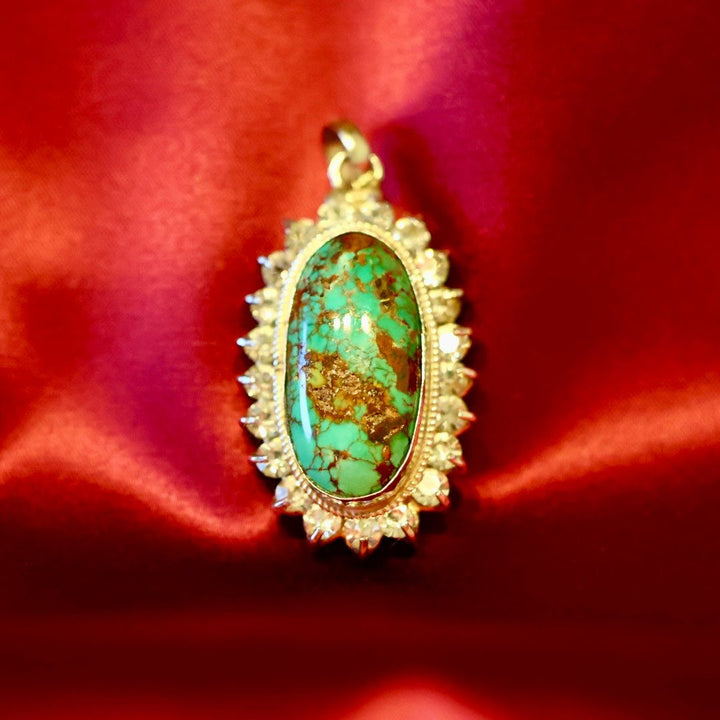 Turquoise (Feroza)  Oval Zirconia Sterling Silver Pendant