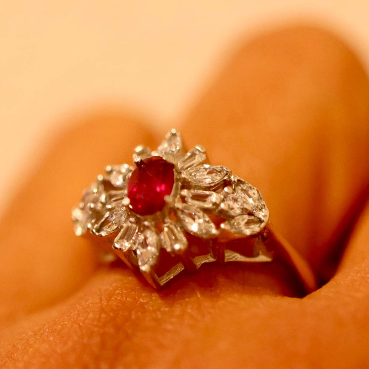 Scarlet Bloom Ruby Sterling Silver Ring with Zirconia