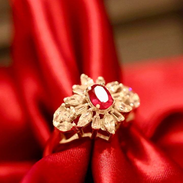 Scarlet Bloom Ruby Sterling Silver Ring with Zirconia