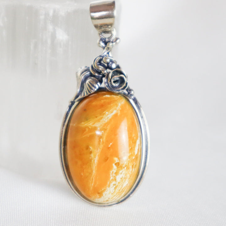 Shams Al-Andalus Polish Amber Pendant – Antique Sterling Silver