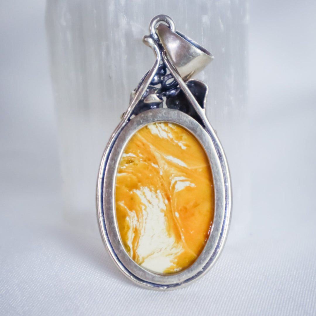 Shams Al-Andalus Polish Amber Pendant – Antique Sterling Silver