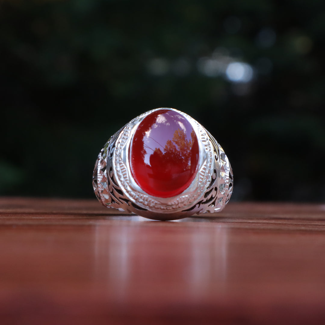 Jawahar Yemeni Aqeeq Sterling Silver Ring