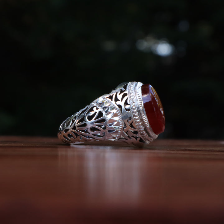 Jawahar Yemeni Aqeeq Sterling Silver Ring