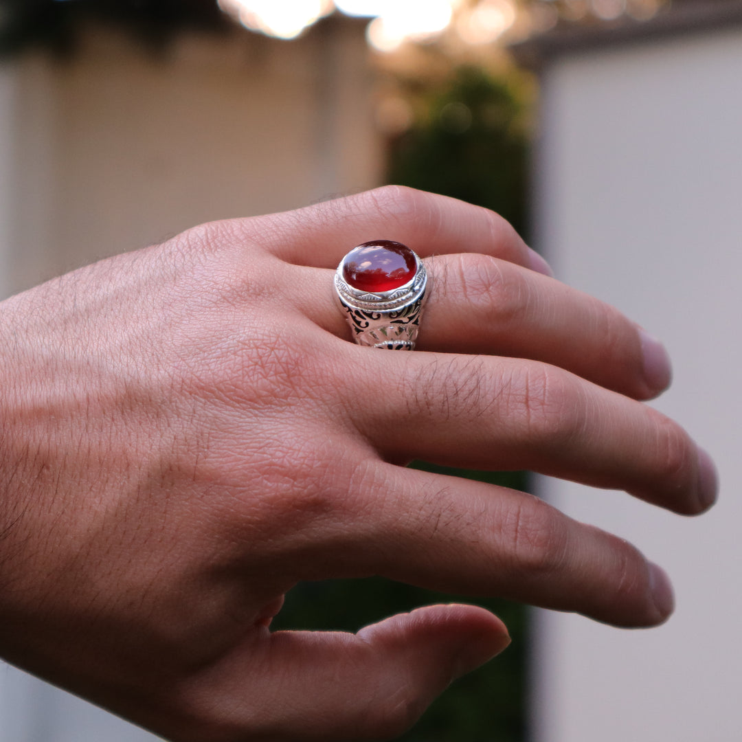 Jawahar Yemeni Aqeeq Sterling Silver Ring