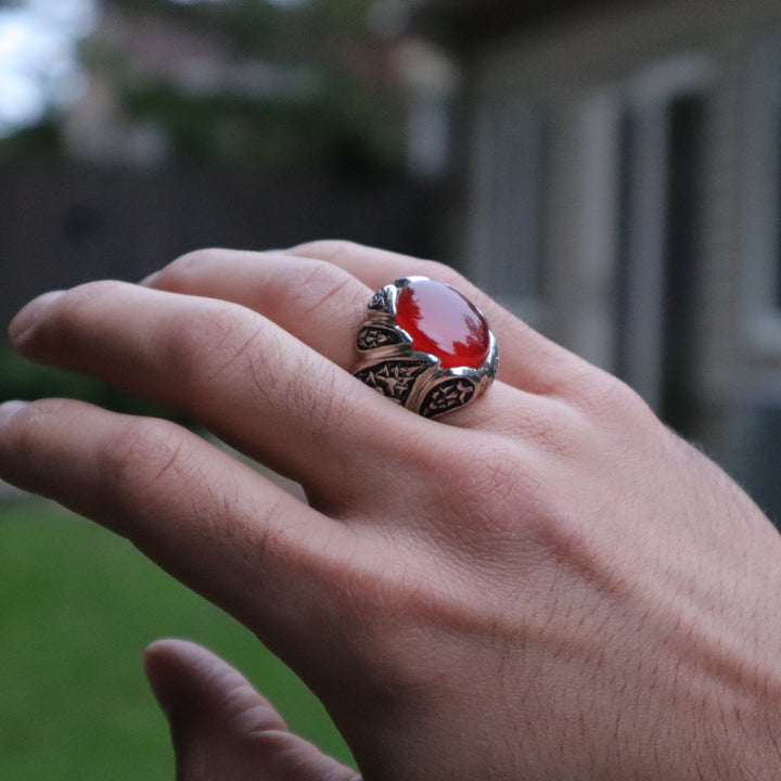 Enchanting Red Yemeni Aqeeq Ring