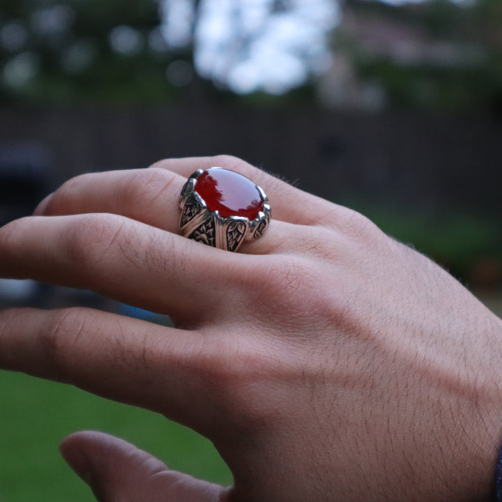 Enchanting Red Yemeni Aqeeq Ring