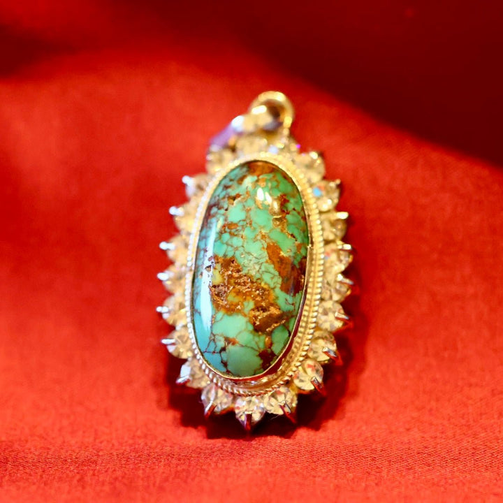 Turquoise (Feroza)  Oval Zirconia Sterling Silver Pendant