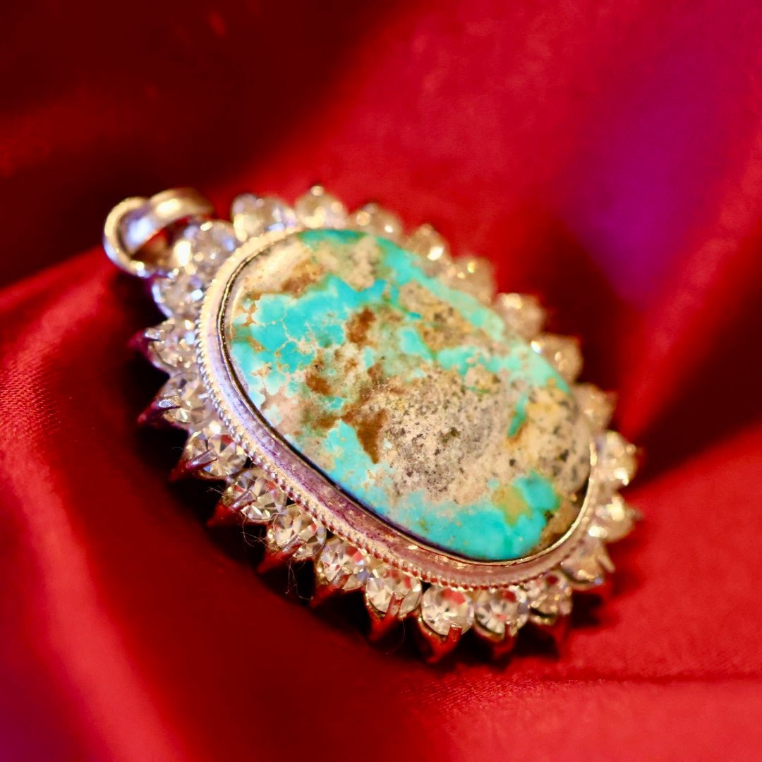 Turquoise (Feroza) Glory Zirconia Sterling Silver Pendant