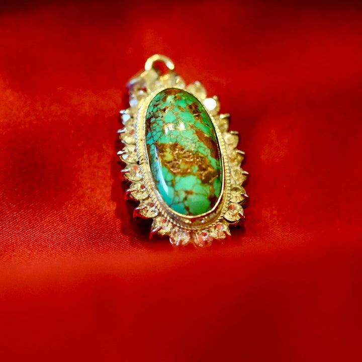 Turquoise (Feroza)  Oval Zirconia Sterling Silver Pendant