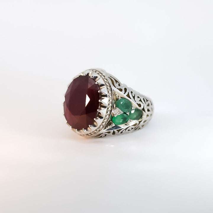 Mulk al-Jawhar Ruby & Emerald Sterling Silver Ring