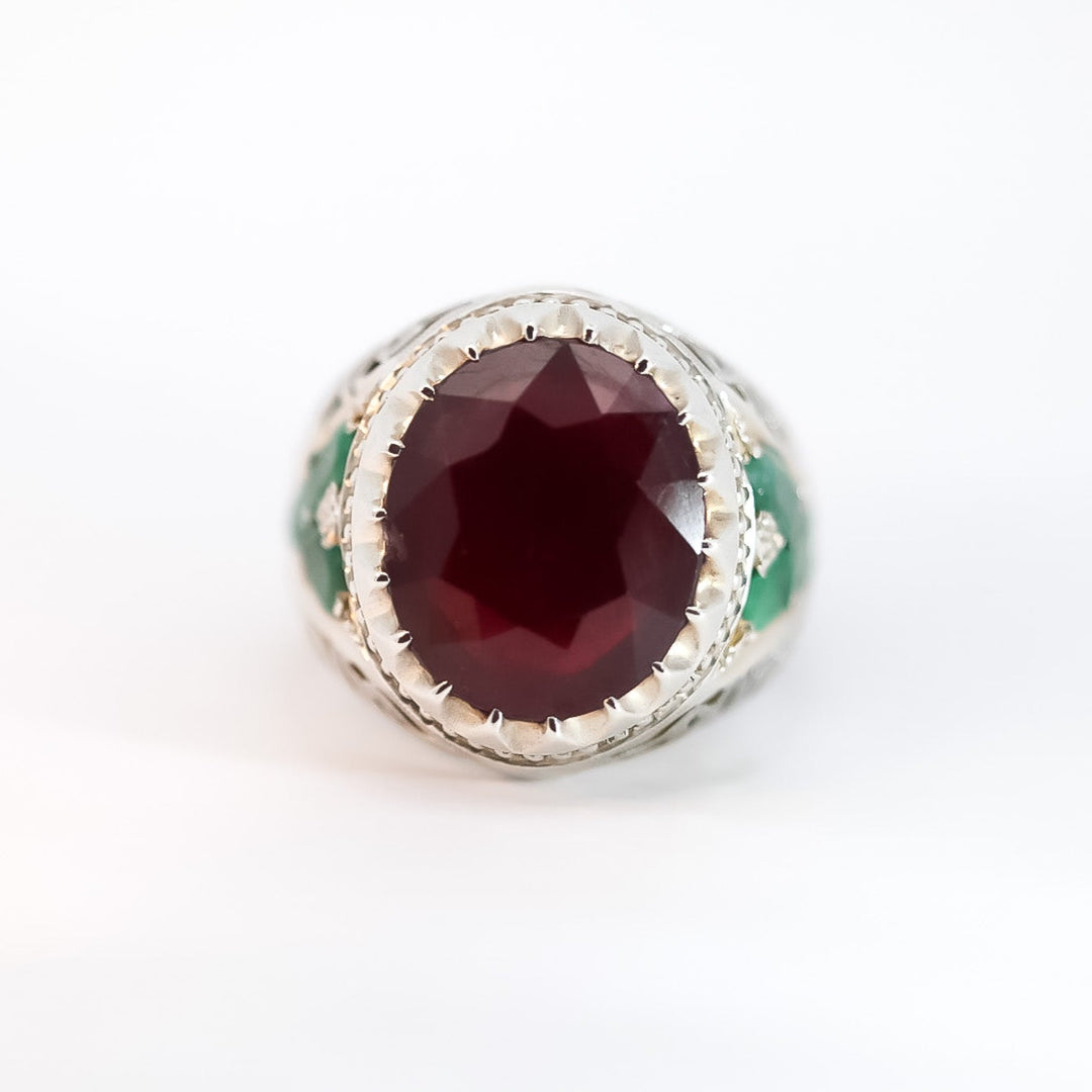 Mulk al-Jawhar Ruby & Emerald Sterling Silver Ring