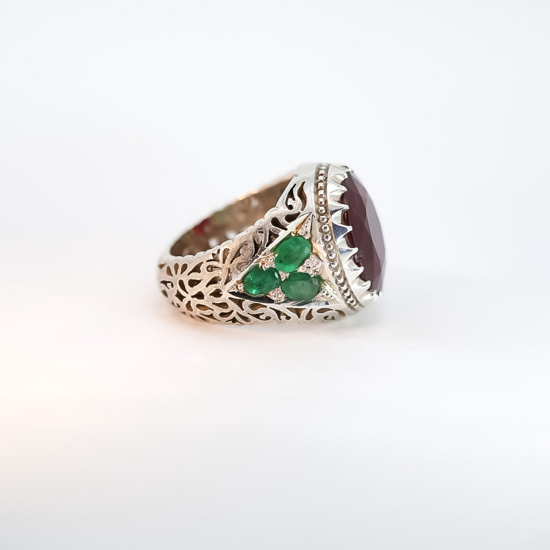 Mulk al-Jawhar Ruby & Emerald Sterling Silver Ring