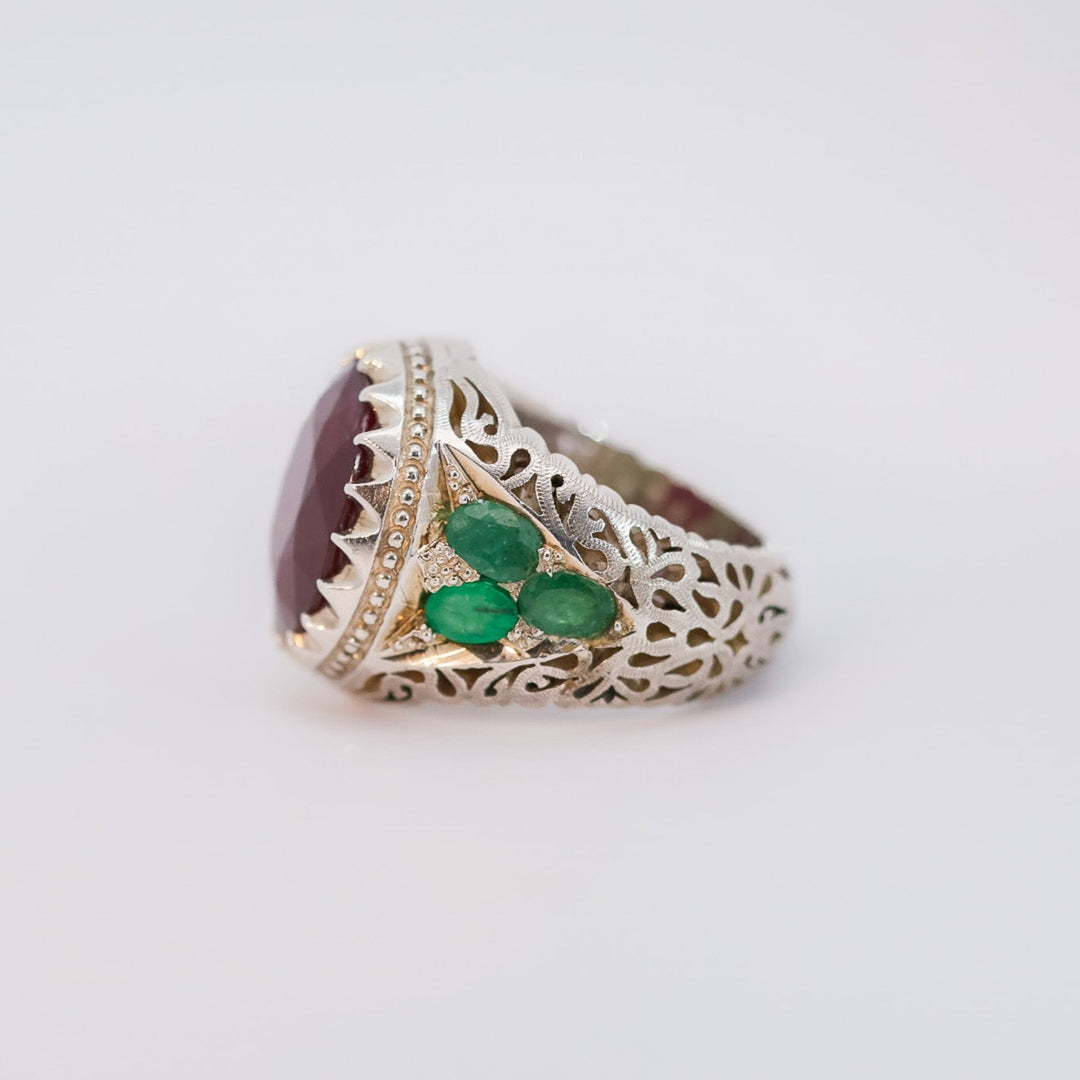 Mulk al-Jawhar Ruby & Emerald Sterling Silver Ring