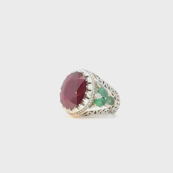 Mulk al-Jawhar Ruby & Emerald Sterling Silver Ring