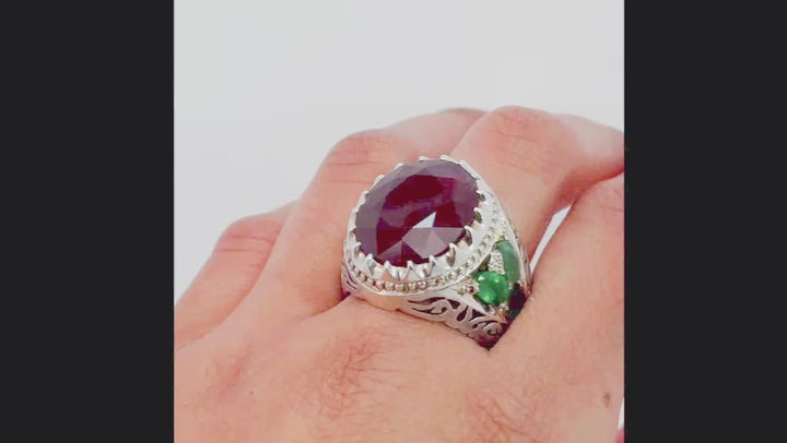 Mulk al-Jawhar Ruby & Emerald Sterling Silver Ring