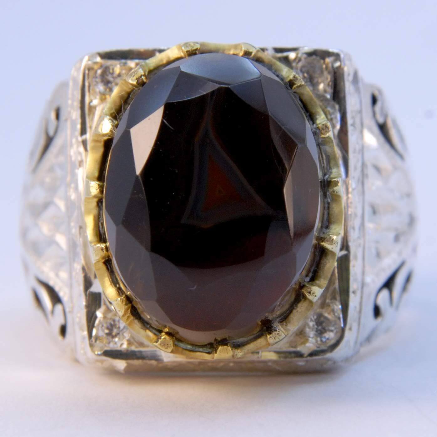 Handmade Sterling Silver Black Onyx (El Jaza) & Moissanite Ring | US Size 9.5 - Al Ali Gems