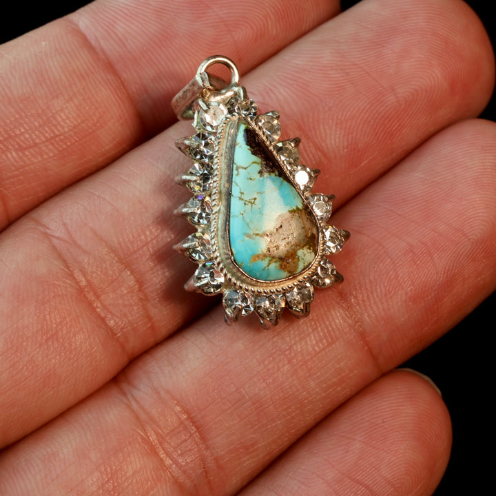 Teardrop Blue Neyshabur Turquoise Stone Pendant | Feroza Pendant with Cubic Zirconia - Al Ali Gems